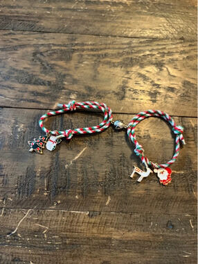 New Matching Magnetic Couple Bracelets Set – Red & White Cord with Cute Charms